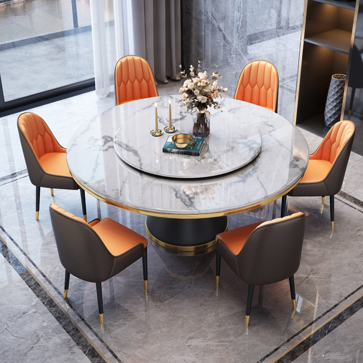 Modern Style Home Marble Dining Table Single Pedestal Base Round Table with Turntable Clearhalo ' dining_table' 'Dining Tables & Seating' 'Dining Tables' 'furn' 'furn_dining_table' 'Furniture' 'furniture_dining_table' 'Kitchen & Dining Furniture' 'kitchen&dining_furn' 'kitchen' 'kitchen_dining_table' 3855085