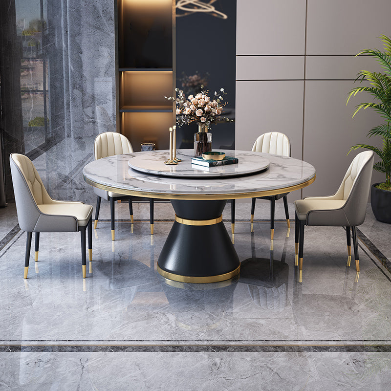 Modern Style Home Marble Dining Table Single Pedestal Base Round Table with Turntable Clearhalo ' dining_table' 'Dining Tables & Seating' 'Dining Tables' 'furn' 'furn_dining_table' 'Furniture' 'furniture_dining_table' 'Kitchen & Dining Furniture' 'kitchen&dining_furn' 'kitchen' 'kitchen_dining_table' 3855088