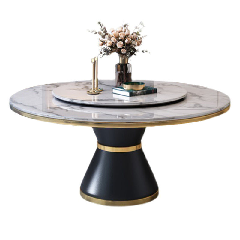 Modern Style Home Marble Dining Table Single Pedestal Base Round Table with Turntable Without Chairs Clearhalo ' dining_table' 'Dining Tables & Seating' 'Dining Tables' 'furn' 'furn_dining_table' 'Furniture' 'furniture_dining_table' 'Kitchen & Dining Furniture' 'kitchen&dining_furn' 'kitchen' 'kitchen_dining_table' 3855089