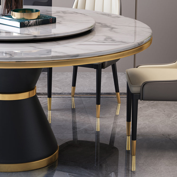 Modern Style Home Marble Dining Table Single Pedestal Base Round Table with Turntable Clearhalo ' dining_table' 'Dining Tables & Seating' 'Dining Tables' 'furn' 'furn_dining_table' 'Furniture' 'furniture_dining_table' 'Kitchen & Dining Furniture' 'kitchen&dining_furn' 'kitchen' 'kitchen_dining_table' 3855092