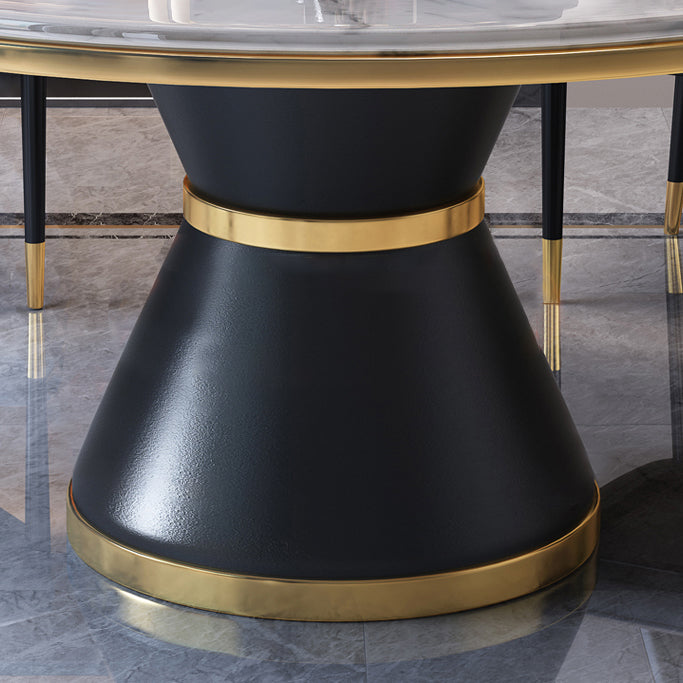 Modern Style Home Marble Dining Table Single Pedestal Base Round Table with Turntable Clearhalo ' dining_table' 'Dining Tables & Seating' 'Dining Tables' 'furn' 'furn_dining_table' 'Furniture' 'furniture_dining_table' 'Kitchen & Dining Furniture' 'kitchen&dining_furn' 'kitchen' 'kitchen_dining_table' 3855093