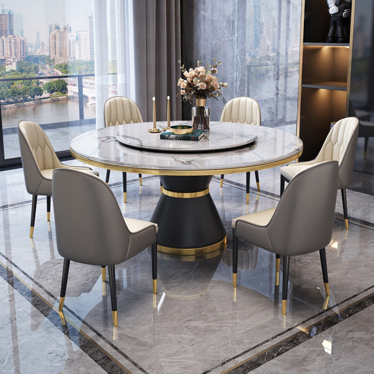 Modern Style Home Marble Dining Table Single Pedestal Base Round Table with Turntable Clearhalo ' dining_table' 'Dining Tables & Seating' 'Dining Tables' 'furn' 'furn_dining_table' 'Furniture' 'furniture_dining_table' 'Kitchen & Dining Furniture' 'kitchen&dining_furn' 'kitchen' 'kitchen_dining_table' 3855095