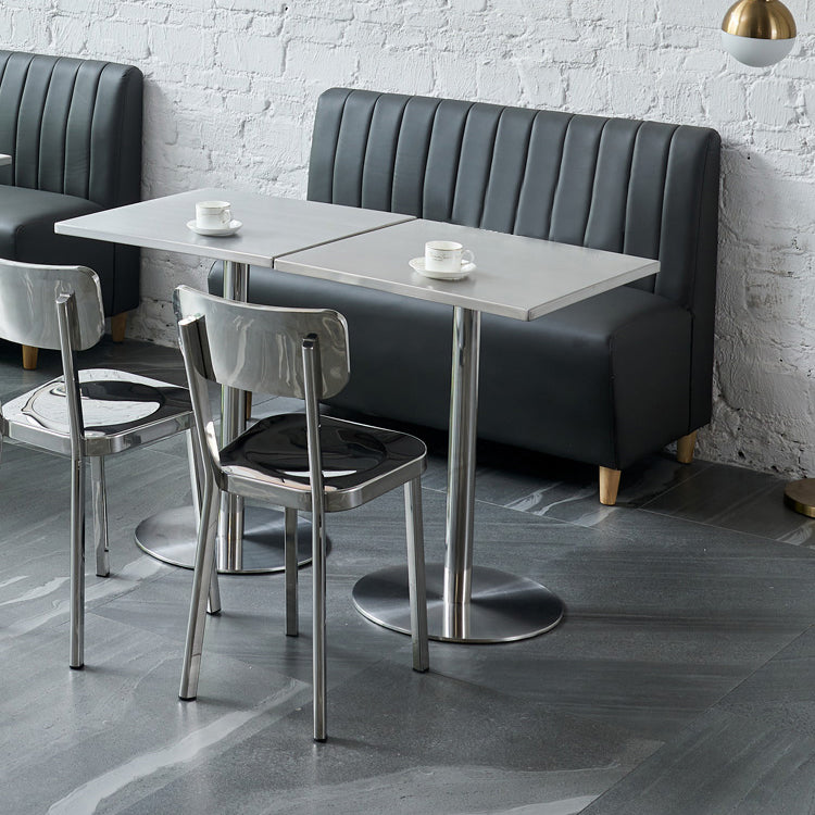 Industrial Square Dining Table Stainless Steel Table with Pedestal Base Clearhalo ' dining_table' 'Dining Tables & Seating' 'Dining Tables' 'furn' 'furn_dining_table' 'Furniture' 'furniture_dining_table' 'Kitchen & Dining Furniture' 'kitchen&dining_furn' 'kitchen' 'kitchen_dining_table' 3855107