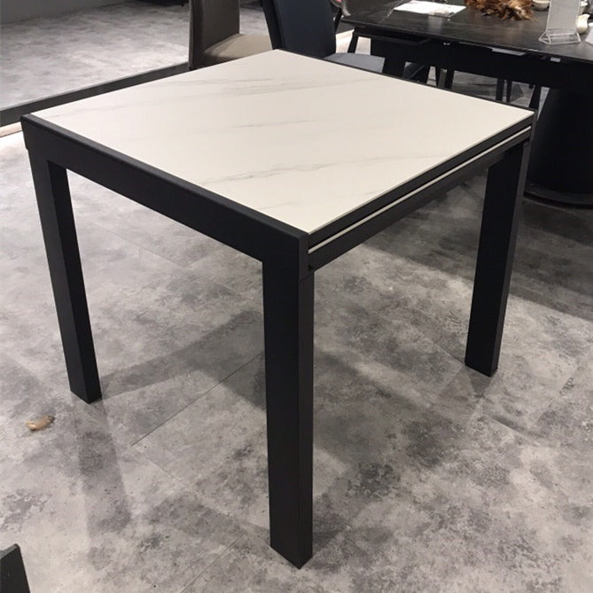 Industrial Square 35.5'' Dining Table Stone Dining Room Collection with Leaf Extension White Without Chairs Clearhalo ' dining_table' 'Dining Tables & Seating' 'Dining Tables' 'furn' 'furn_dining_table' 'Furniture' 'furniture_dining_table' 'Kitchen & Dining Furniture' 'kitchen&dining_furn' 'kitchen' 'kitchen_dining_table' 3855120