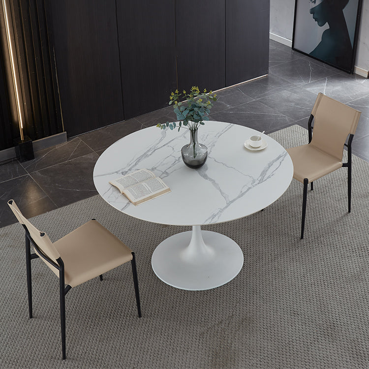 Minimalist Sintered Stone Dining Table Round Shape Kitchen Dining Table with Tulip Base Clearhalo ' dining_table' 'Dining Tables & Seating' 'Dining Tables' 'furn' 'furn_dining_table' 'Furniture' 'furniture_dining_table' 'Kitchen & Dining Furniture' 'kitchen&dining_furn' 'kitchen' 'kitchen_dining_table' 3855129