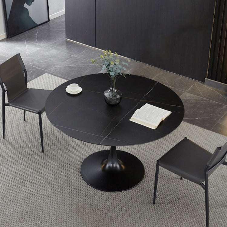 Minimalist Sintered Stone Dining Table Round Shape Kitchen Dining Table with Tulip Base Black Without Chairs Clearhalo ' dining_table' 'Dining Tables & Seating' 'Dining Tables' 'furn' 'furn_dining_table' 'Furniture' 'furniture_dining_table' 'Kitchen & Dining Furniture' 'kitchen&dining_furn' 'kitchen' 'kitchen_dining_table' 3855131