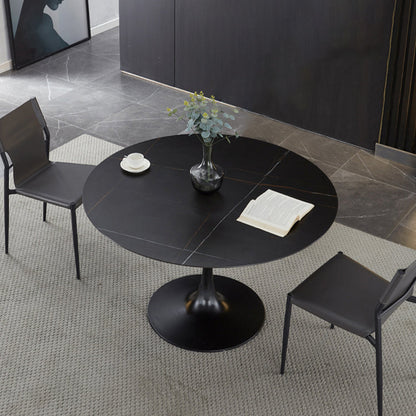 Minimalist Sintered Stone Dining Table Round Shape Kitchen Dining Table with Tulip Base Black Without Chairs Clearhalo ' dining_table' 'Dining Tables & Seating' 'Dining Tables' 'furn' 'furn_dining_table' 'Furniture' 'furniture_dining_table' 'Kitchen & Dining Furniture' 'kitchen&dining_furn' 'kitchen' 'kitchen_dining_table' 3855131