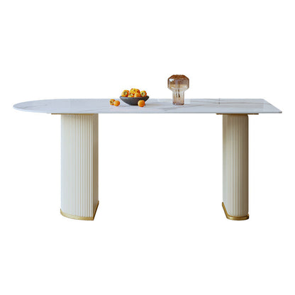 Glam Style Kitchen Sintered Stone Dining Table Freeform Table with Double Pedestal Base Without Chairs Clearhalo ' dining_table' 'Dining Tables & Seating' 'Dining Tables' 'furn' 'furn_dining_table' 'Furniture' 'furniture_dining_table' 'Kitchen & Dining Furniture' 'kitchen&dining_furn' 'kitchen' 'kitchen_dining_table' 3855144