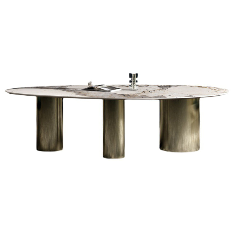Oval Sintered Stone Dining Table Luxury Table in White with Metal 3 Legs Without Chairs Clearhalo ' dining_table' 'Dining Tables & Seating' 'Dining Tables' 'furn' 'furn_dining_table' 'Furniture' 'furniture_dining_table' 'Kitchen & Dining Furniture' 'kitchen&dining_furn' 'kitchen' 'kitchen_dining_table' 3855165