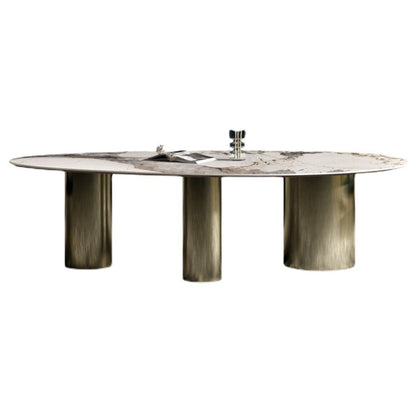 Oval Sintered Stone Dining Table Luxury Table in White with Metal 3 Legs Without Chairs Clearhalo ' dining_table' 'Dining Tables & Seating' 'Dining Tables' 'furn' 'furn_dining_table' 'Furniture' 'furniture_dining_table' 'Kitchen & Dining Furniture' 'kitchen&dining_furn' 'kitchen' 'kitchen_dining_table' 3855165
