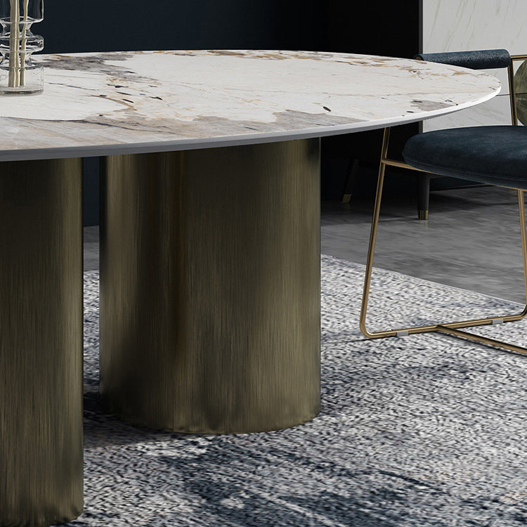 Oval Sintered Stone Dining Table Luxury Table in White with Metal 3 Legs Clearhalo ' dining_table' 'Dining Tables & Seating' 'Dining Tables' 'furn' 'furn_dining_table' 'Furniture' 'furniture_dining_table' 'Kitchen & Dining Furniture' 'kitchen&dining_furn' 'kitchen' 'kitchen_dining_table' 3855167