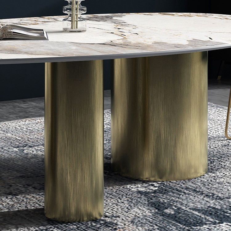 Oval Sintered Stone Dining Table Luxury Table in White with Metal 3 Legs Clearhalo ' dining_table' 'Dining Tables & Seating' 'Dining Tables' 'furn' 'furn_dining_table' 'Furniture' 'furniture_dining_table' 'Kitchen & Dining Furniture' 'kitchen&dining_furn' 'kitchen' 'kitchen_dining_table' 3855169