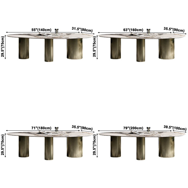 Oval Sintered Stone Dining Table Luxury Table in White with Metal 3 Legs Clearhalo ' dining_table' 'Dining Tables & Seating' 'Dining Tables' 'furn' 'furn_dining_table' 'Furniture' 'furniture_dining_table' 'Kitchen & Dining Furniture' 'kitchen&dining_furn' 'kitchen' 'kitchen_dining_table' 3855170