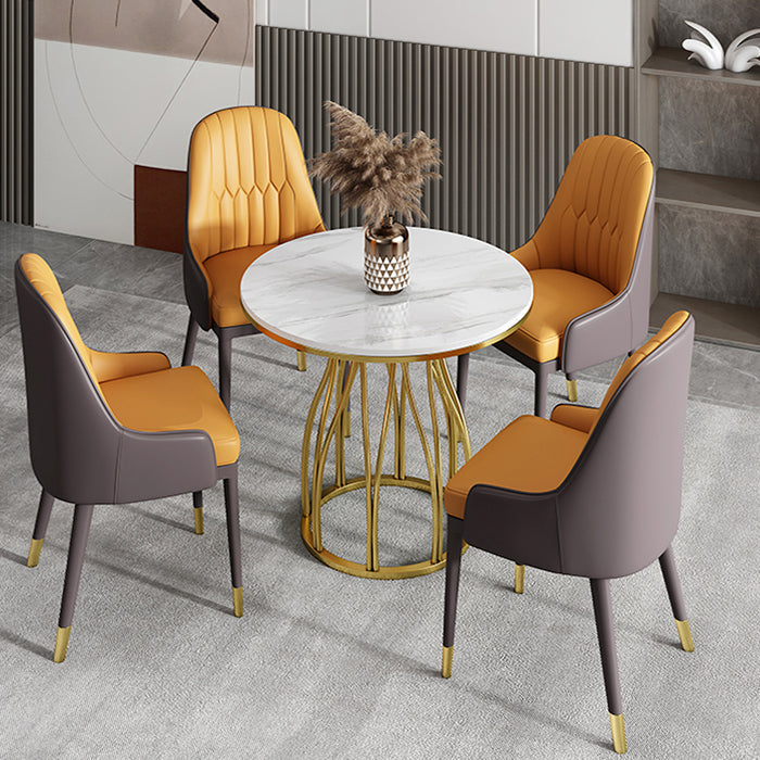 Luxury Style Sintered Stone Dining Table Metallic Single Pedestal Base Round Table for Home Clearhalo ' dining_table' 'Dining Tables & Seating' 'Dining Tables' 'furn' 'furn_dining_table' 'Furniture' 'furniture_dining_table' 'Kitchen & Dining Furniture' 'kitchen&dining_furn' 'kitchen' 'kitchen_dining_table' 3855191