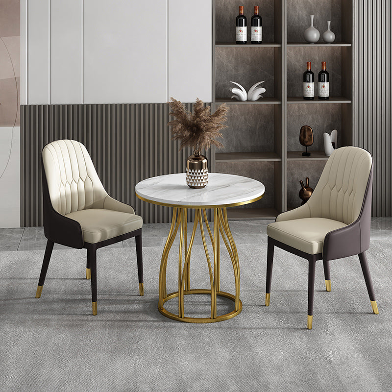 Luxury Style Sintered Stone Dining Table Metallic Single Pedestal Base Round Table for Home Clearhalo ' dining_table' 'Dining Tables & Seating' 'Dining Tables' 'furn' 'furn_dining_table' 'Furniture' 'furniture_dining_table' 'Kitchen & Dining Furniture' 'kitchen&dining_furn' 'kitchen' 'kitchen_dining_table' 3855192