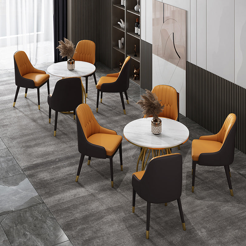 Luxury Style Sintered Stone Dining Table Metallic Single Pedestal Base Round Table for Home Clearhalo ' dining_table' 'Dining Tables & Seating' 'Dining Tables' 'furn' 'furn_dining_table' 'Furniture' 'furniture_dining_table' 'Kitchen & Dining Furniture' 'kitchen&dining_furn' 'kitchen' 'kitchen_dining_table' 3855194