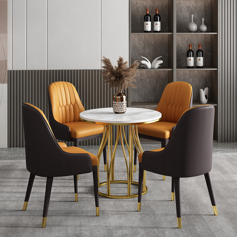 Luxury Style Sintered Stone Dining Table Metallic Single Pedestal Base Round Table for Home Clearhalo ' dining_table' 'Dining Tables & Seating' 'Dining Tables' 'furn' 'furn_dining_table' 'Furniture' 'furniture_dining_table' 'Kitchen & Dining Furniture' 'kitchen&dining_furn' 'kitchen' 'kitchen_dining_table' 3855197