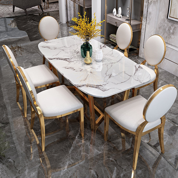 Metal Traditional Luxury Rectangle Indoor Table Sintered Stone Dining Table with Trestle Clearhalo ' dining_table' 'Dining Tables & Seating' 'Dining Tables' 'furn' 'furn_dining_table' 'Furniture' 'furniture_dining_table' 'Kitchen & Dining Furniture' 'kitchen&dining_furn' 'kitchen' 'kitchen_dining_table' 3855218