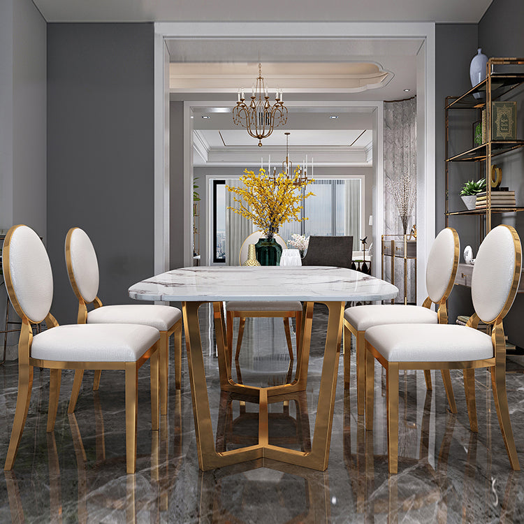 Metal Traditional Luxury Rectangle Indoor Table Sintered Stone Dining Table with Trestle Clearhalo ' dining_table' 'Dining Tables & Seating' 'Dining Tables' 'furn' 'furn_dining_table' 'Furniture' 'furniture_dining_table' 'Kitchen & Dining Furniture' 'kitchen&dining_furn' 'kitchen' 'kitchen_dining_table' 3855219