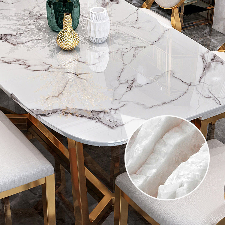 Metal Traditional Luxury Rectangle Indoor Table Sintered Stone Dining Table with Trestle Clearhalo ' dining_table' 'Dining Tables & Seating' 'Dining Tables' 'furn' 'furn_dining_table' 'Furniture' 'furniture_dining_table' 'Kitchen & Dining Furniture' 'kitchen&dining_furn' 'kitchen' 'kitchen_dining_table' 3855223