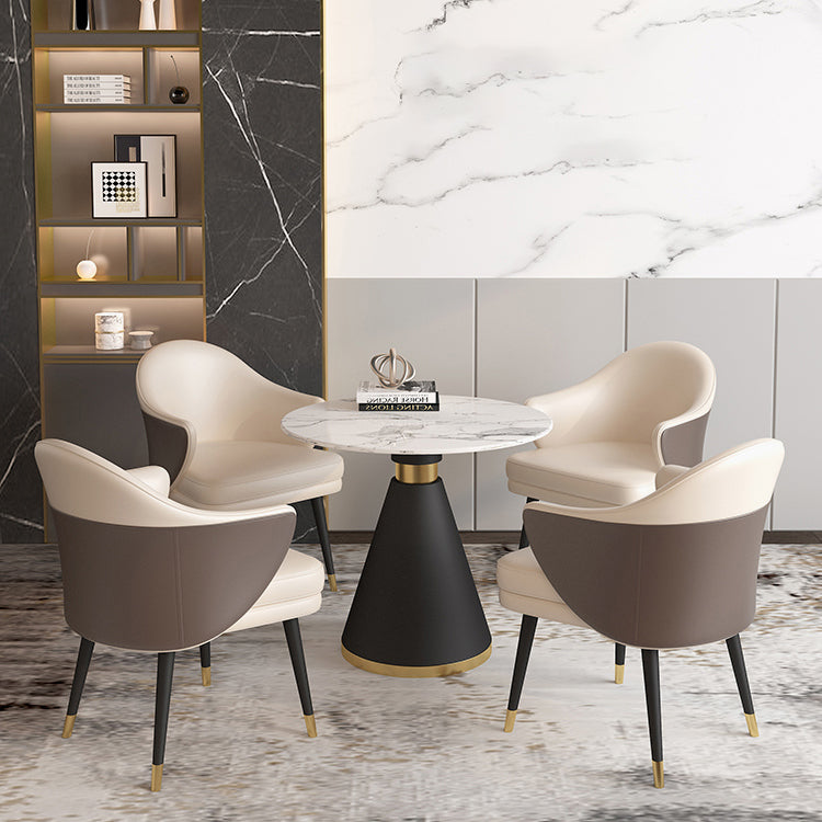Simplicity Style Sintered Stone Dining Table Single Pedestal Base Round Table for Home Clearhalo ' dining_table' 'Dining Tables & Seating' 'Dining Tables' 'furn' 'furn_dining_table' 'Furniture' 'furniture_dining_table' 'Kitchen & Dining Furniture' 'kitchen&dining_furn' 'kitchen' 'kitchen_dining_table' 3855239