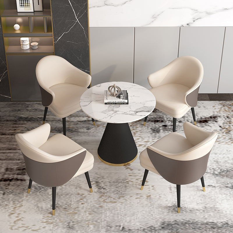 Simplicity Style Sintered Stone Dining Table Single Pedestal Base Round Table for Home Clearhalo ' dining_table' 'Dining Tables & Seating' 'Dining Tables' 'furn' 'furn_dining_table' 'Furniture' 'furniture_dining_table' 'Kitchen & Dining Furniture' 'kitchen&dining_furn' 'kitchen' 'kitchen_dining_table' 3855240