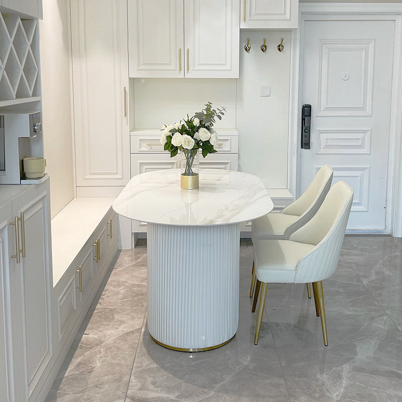 Traditional Luxury Oval Dining Table Sintered Stone Table with White Double Pedestal Clearhalo ' dining_table' 'Dining Tables & Seating' 'Dining Tables' 'furn' 'furn_dining_table' 'Furniture' 'furniture_dining_table' 'Kitchen & Dining Furniture' 'kitchen&dining_furn' 'kitchen' 'kitchen_dining_table' 3855254