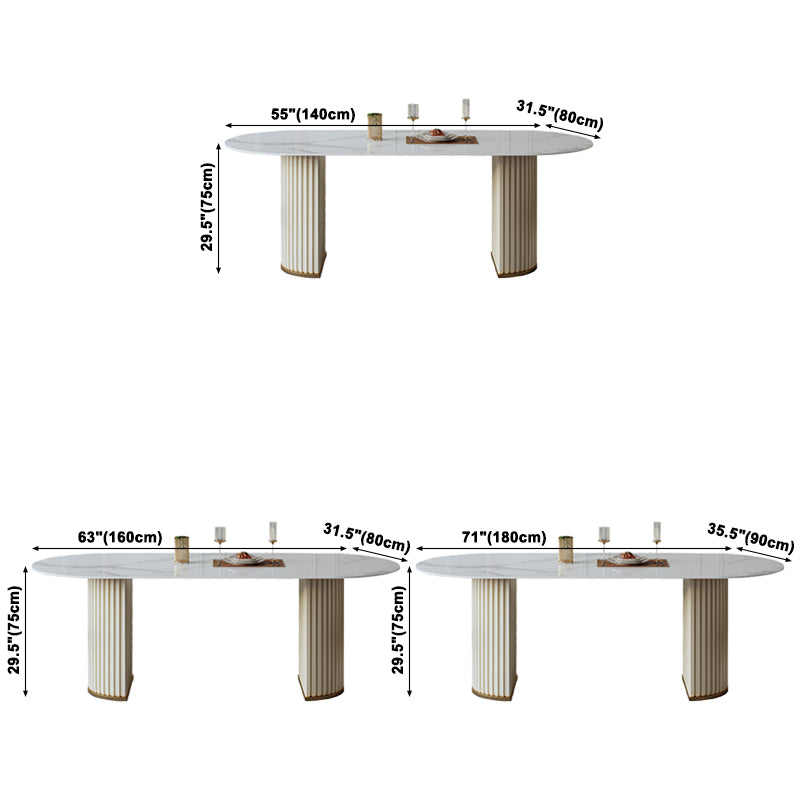 Traditional Luxury Oval Dining Table Sintered Stone Table with White Double Pedestal Clearhalo ' dining_table' 'Dining Tables & Seating' 'Dining Tables' 'furn' 'furn_dining_table' 'Furniture' 'furniture_dining_table' 'Kitchen & Dining Furniture' 'kitchen&dining_furn' 'kitchen' 'kitchen_dining_table' 3855260