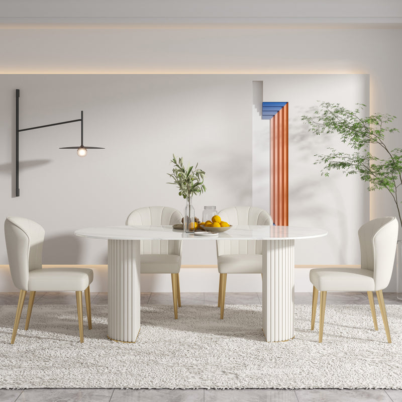 Modern Kitchen Sintered Stone Dining Table Oval Shape White Dining Table with Double Pedestal Base Clearhalo ' dining_table' 'Dining Tables & Seating' 'Dining Tables' 'furn' 'furn_dining_table' 'Furniture' 'furniture_dining_table' 'Kitchen & Dining Furniture' 'kitchen&dining_furn' 'kitchen' 'kitchen_dining_table' 3855264