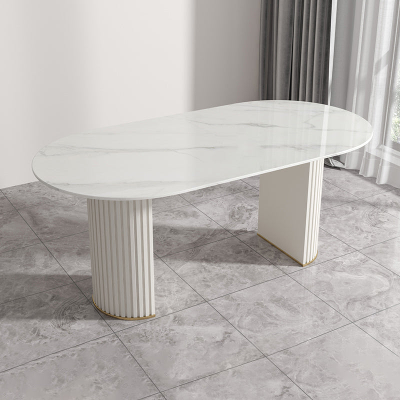 Modern Kitchen Sintered Stone Dining Table Oval Shape White Dining Table with Double Pedestal Base Clearhalo ' dining_table' 'Dining Tables & Seating' 'Dining Tables' 'furn' 'furn_dining_table' 'Furniture' 'furniture_dining_table' 'Kitchen & Dining Furniture' 'kitchen&dining_furn' 'kitchen' 'kitchen_dining_table' 3855265