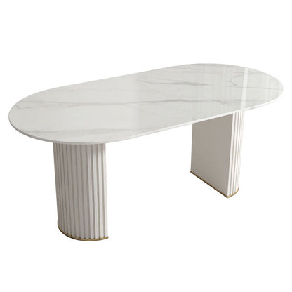 Modern Kitchen Sintered Stone Dining Table Oval Shape White Dining Table with Double Pedestal Base Without Chairs Clearhalo ' dining_table' 'Dining Tables & Seating' 'Dining Tables' 'furn' 'furn_dining_table' 'Furniture' 'furniture_dining_table' 'Kitchen & Dining Furniture' 'kitchen&dining_furn' 'kitchen' 'kitchen_dining_table' 3855266