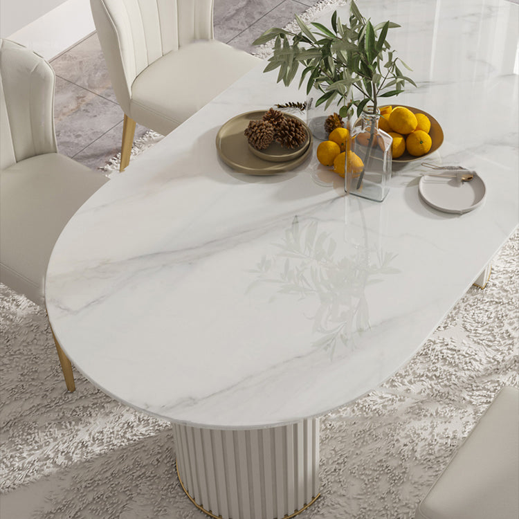 Modern Kitchen Sintered Stone Dining Table Oval Shape White Dining Table with Double Pedestal Base Clearhalo ' dining_table' 'Dining Tables & Seating' 'Dining Tables' 'furn' 'furn_dining_table' 'Furniture' 'furniture_dining_table' 'Kitchen & Dining Furniture' 'kitchen&dining_furn' 'kitchen' 'kitchen_dining_table' 3855268