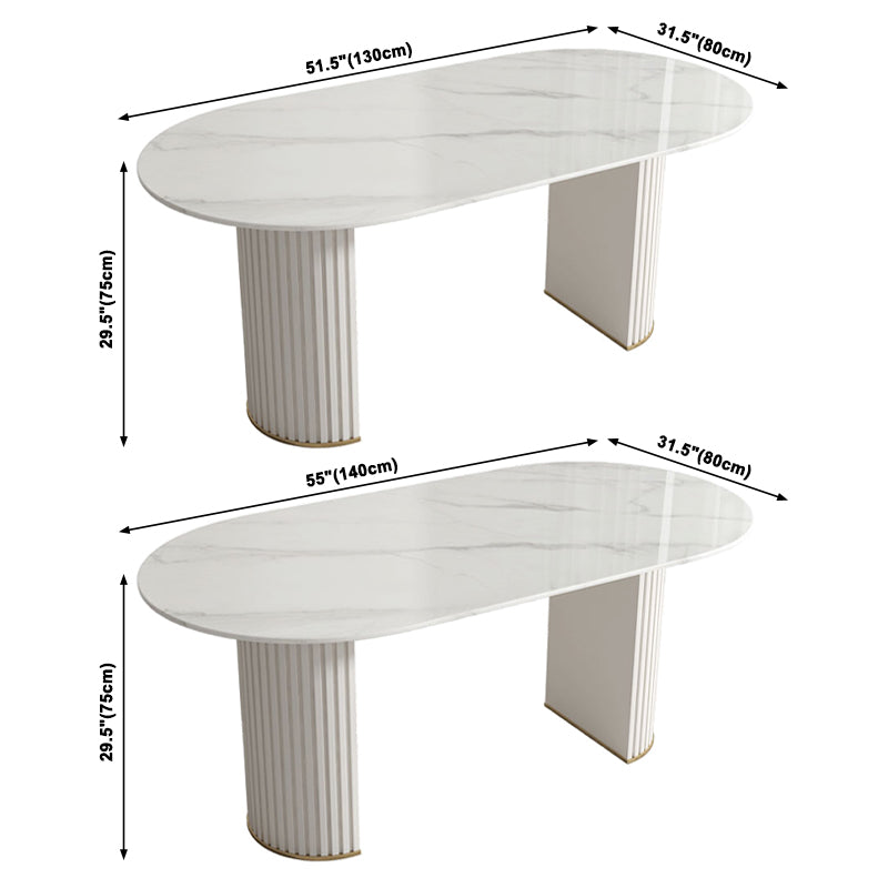 Modern Kitchen Sintered Stone Dining Table Oval Shape White Dining Table with Double Pedestal Base Clearhalo ' dining_table' 'Dining Tables & Seating' 'Dining Tables' 'furn' 'furn_dining_table' 'Furniture' 'furniture_dining_table' 'Kitchen & Dining Furniture' 'kitchen&dining_furn' 'kitchen' 'kitchen_dining_table' 3855270