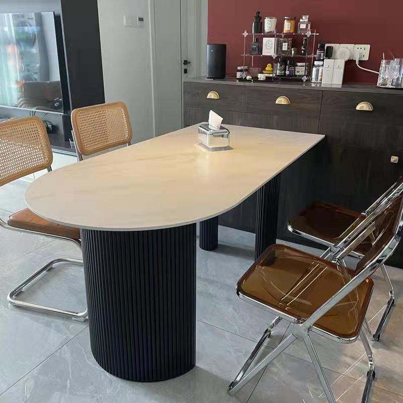 Free Form Sintered Stone White Dining Table Modern Double Pedestal Table for Dining Room Black Without Chairs Clearhalo ' dining_table' 'Dining Tables & Seating' 'Dining Tables' 'furn' 'furn_dining_table' 'Furniture' 'furniture_dining_table' 'Kitchen & Dining Furniture' 'kitchen&dining_furn' 'kitchen' 'kitchen_dining_table' 3855284