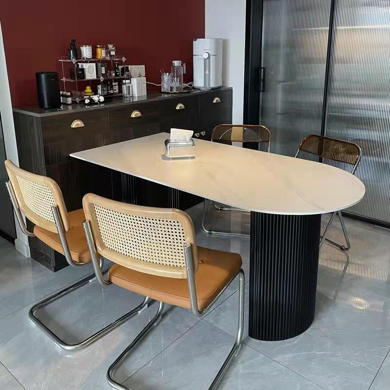 Free Form Sintered Stone White Dining Table Modern Double Pedestal Table for Dining Room Clearhalo ' dining_table' 'Dining Tables & Seating' 'Dining Tables' 'furn' 'furn_dining_table' 'Furniture' 'furniture_dining_table' 'Kitchen & Dining Furniture' 'kitchen&dining_furn' 'kitchen' 'kitchen_dining_table' 3855285