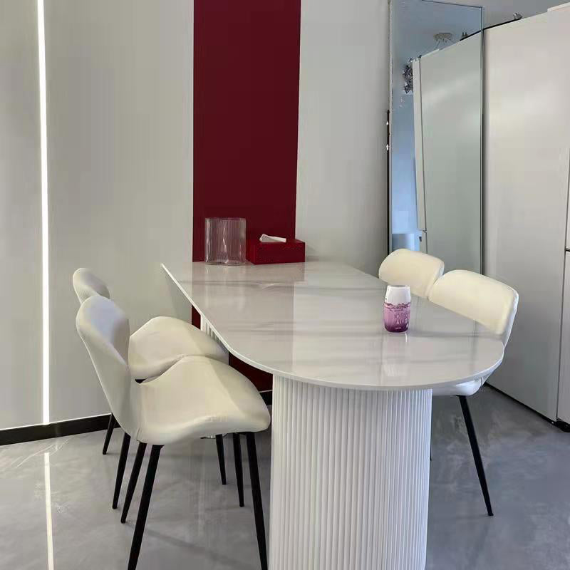 Free Form Sintered Stone White Dining Table Modern Double Pedestal Table for Dining Room Clearhalo ' dining_table' 'Dining Tables & Seating' 'Dining Tables' 'furn' 'furn_dining_table' 'Furniture' 'furniture_dining_table' 'Kitchen & Dining Furniture' 'kitchen&dining_furn' 'kitchen' 'kitchen_dining_table' 3855287