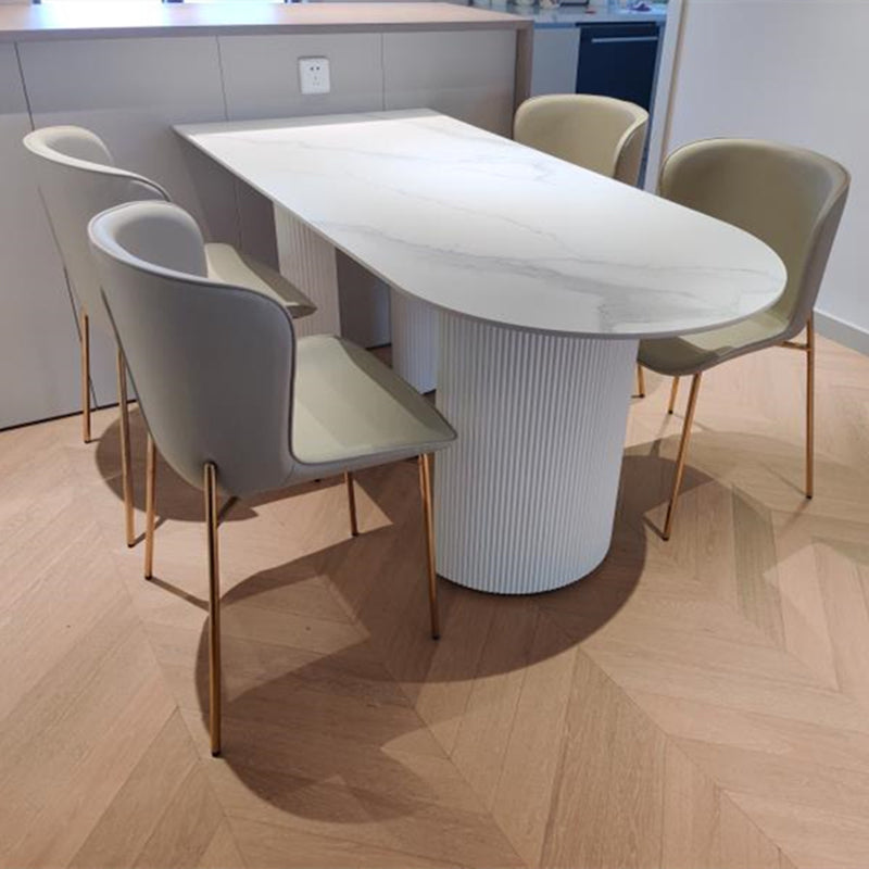 Free Form Sintered Stone White Dining Table Modern Double Pedestal Table for Dining Room Clearhalo ' dining_table' 'Dining Tables & Seating' 'Dining Tables' 'furn' 'furn_dining_table' 'Furniture' 'furniture_dining_table' 'Kitchen & Dining Furniture' 'kitchen&dining_furn' 'kitchen' 'kitchen_dining_table' 3855289