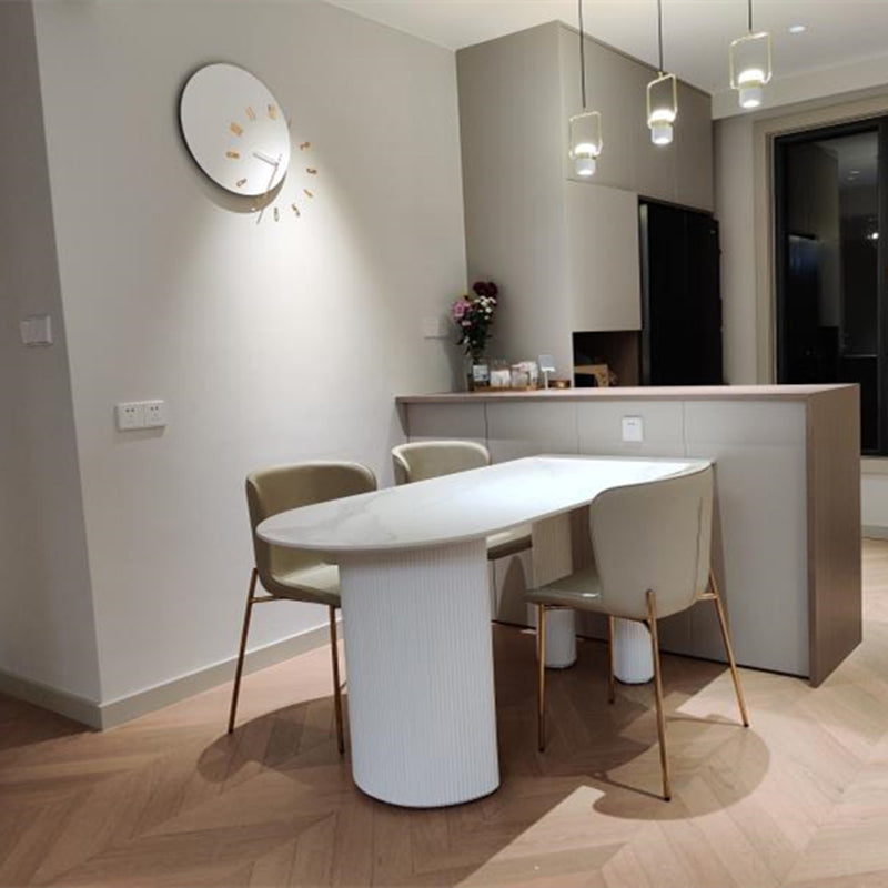 Free Form Sintered Stone White Dining Table Modern Double Pedestal Table for Dining Room Clearhalo ' dining_table' 'Dining Tables & Seating' 'Dining Tables' 'furn' 'furn_dining_table' 'Furniture' 'furniture_dining_table' 'Kitchen & Dining Furniture' 'kitchen&dining_furn' 'kitchen' 'kitchen_dining_table' 3855291