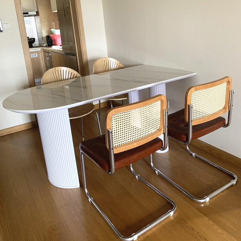 Free Form Sintered Stone White Dining Table Modern Double Pedestal Table for Dining Room Clearhalo ' dining_table' 'Dining Tables & Seating' 'Dining Tables' 'furn' 'furn_dining_table' 'Furniture' 'furniture_dining_table' 'Kitchen & Dining Furniture' 'kitchen&dining_furn' 'kitchen' 'kitchen_dining_table' 3855294