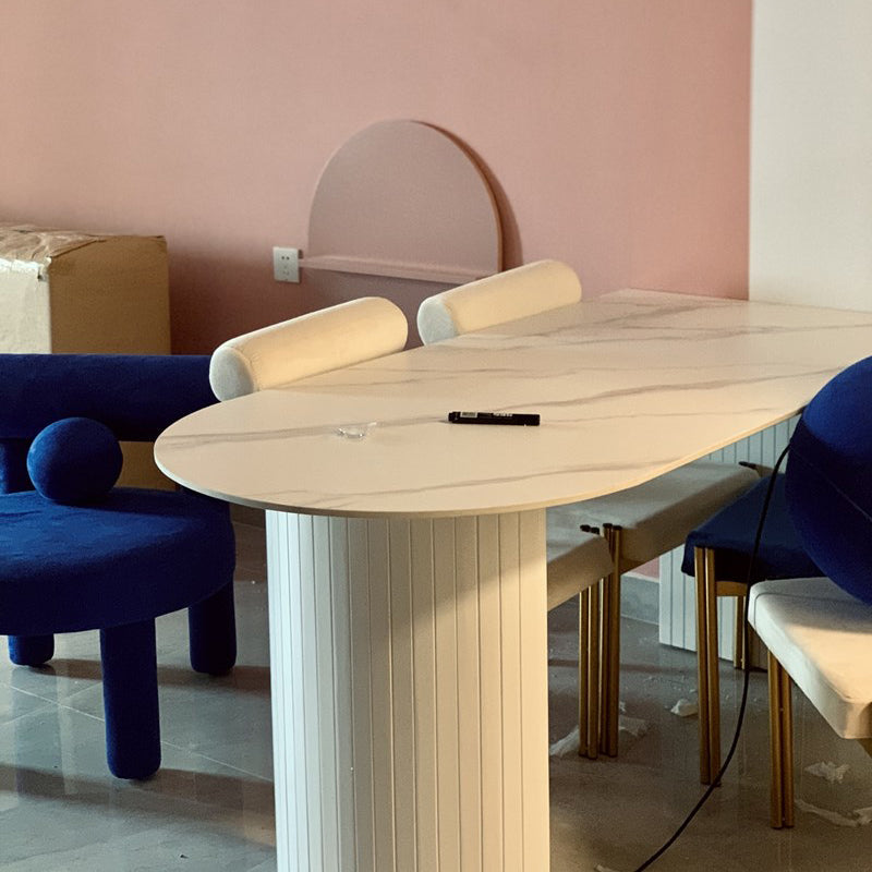 Free Form Sintered Stone White Dining Table Modern Double Pedestal Table for Dining Room Clearhalo ' dining_table' 'Dining Tables & Seating' 'Dining Tables' 'furn' 'furn_dining_table' 'Furniture' 'furniture_dining_table' 'Kitchen & Dining Furniture' 'kitchen&dining_furn' 'kitchen' 'kitchen_dining_table' 3855298