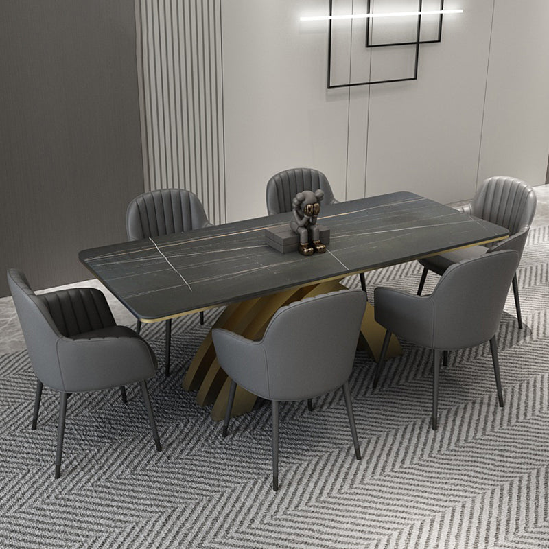 Glam Rectangle Shape Dining Table Sintered Stone Top Standard Dining Table for Kitchen Clearhalo ' dining_table' 'Dining Tables & Seating' 'Dining Tables' 'furn' 'furn_dining_table' 'Furniture' 'furniture_dining_table' 'Kitchen & Dining Furniture' 'kitchen&dining_furn' 'kitchen' 'kitchen_dining_table' 3855313