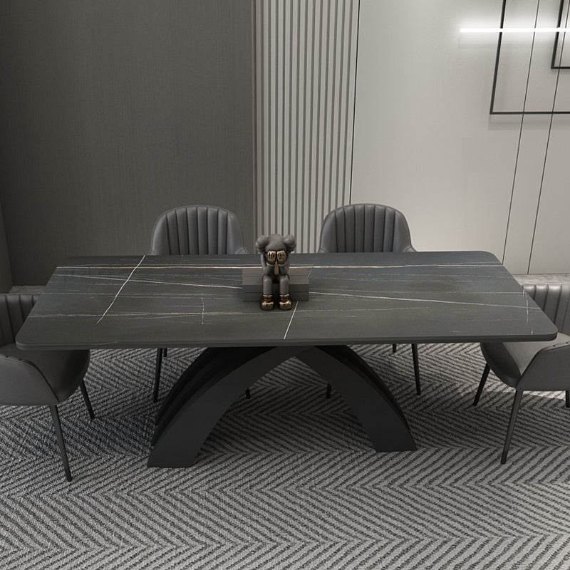 Glam Rectangle Shape Dining Table Sintered Stone Top Standard Dining Table for Kitchen Black Black Clearhalo ' dining_table' 'Dining Tables & Seating' 'Dining Tables' 'furn' 'furn_dining_table' 'Furniture' 'furniture_dining_table' 'Kitchen & Dining Furniture' 'kitchen&dining_furn' 'kitchen' 'kitchen_dining_table' 3855314