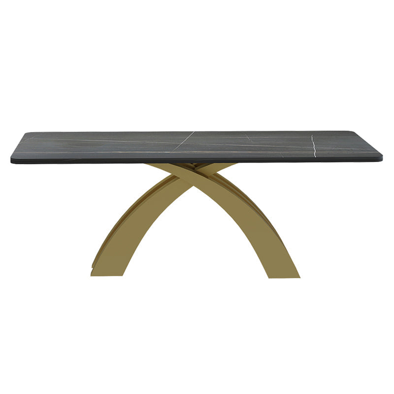 Glam Rectangle Shape Dining Table Sintered Stone Top Standard Dining Table for Kitchen Black Gold Clearhalo ' dining_table' 'Dining Tables & Seating' 'Dining Tables' 'furn' 'furn_dining_table' 'Furniture' 'furniture_dining_table' 'Kitchen & Dining Furniture' 'kitchen&dining_furn' 'kitchen' 'kitchen_dining_table' 3855316
