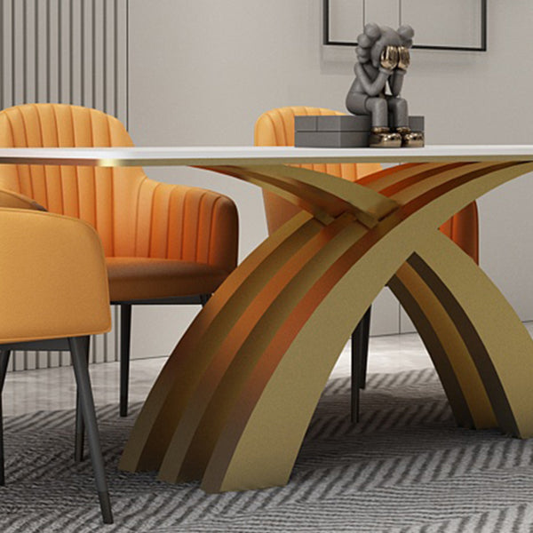 Glam Rectangle Shape Dining Table Sintered Stone Top Standard Dining Table for Kitchen Clearhalo ' dining_table' 'Dining Tables & Seating' 'Dining Tables' 'furn' 'furn_dining_table' 'Furniture' 'furniture_dining_table' 'Kitchen & Dining Furniture' 'kitchen&dining_furn' 'kitchen' 'kitchen_dining_table' 3855318
