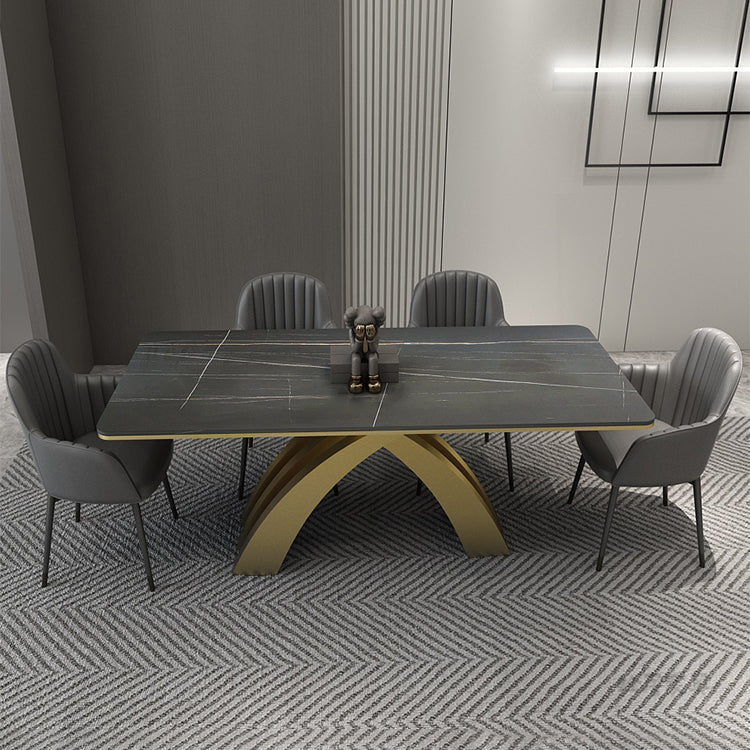 Glam Rectangle Shape Dining Table Sintered Stone Top Standard Dining Table for Kitchen Clearhalo ' dining_table' 'Dining Tables & Seating' 'Dining Tables' 'furn' 'furn_dining_table' 'Furniture' 'furniture_dining_table' 'Kitchen & Dining Furniture' 'kitchen&dining_furn' 'kitchen' 'kitchen_dining_table' 3855320