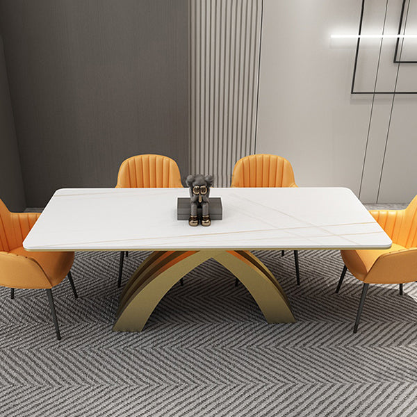 Glam Rectangle Shape Dining Table Sintered Stone Top Standard Dining Table for Kitchen Clearhalo ' dining_table' 'Dining Tables & Seating' 'Dining Tables' 'furn' 'furn_dining_table' 'Furniture' 'furniture_dining_table' 'Kitchen & Dining Furniture' 'kitchen&dining_furn' 'kitchen' 'kitchen_dining_table' 3855323
