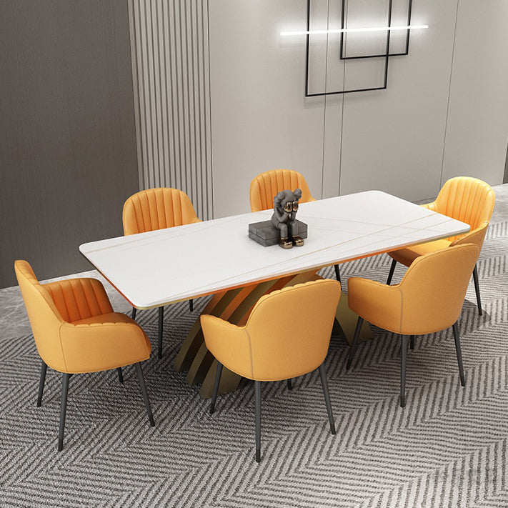 Glam Rectangle Shape Dining Table Sintered Stone Top Standard Dining Table for Kitchen Clearhalo ' dining_table' 'Dining Tables & Seating' 'Dining Tables' 'furn' 'furn_dining_table' 'Furniture' 'furniture_dining_table' 'Kitchen & Dining Furniture' 'kitchen&dining_furn' 'kitchen' 'kitchen_dining_table' 3855324