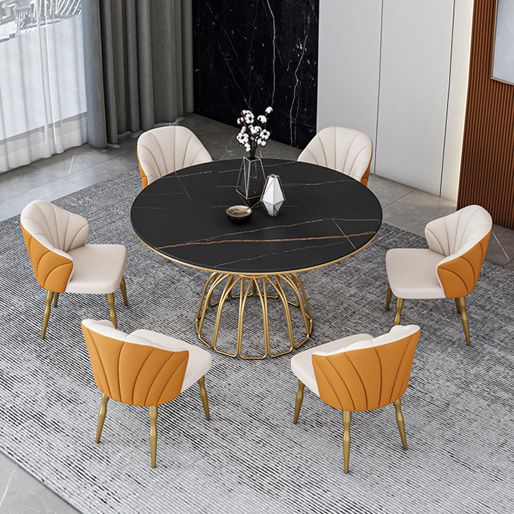 Contemporary Style Sintered Stone Dining Table Single Pedestal Base Round Table for Home Clearhalo ' dining_table' 'Dining Tables & Seating' 'Dining Tables' 'furn' 'furn_dining_table' 'Furniture' 'furniture_dining_table' 'Kitchen & Dining Furniture' 'kitchen&dining_furn' 'kitchen' 'kitchen_dining_table' 3855325