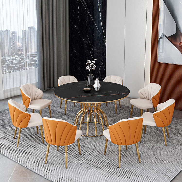 Contemporary Style Sintered Stone Dining Table Single Pedestal Base Round Table for Home Clearhalo ' dining_table' 'Dining Tables & Seating' 'Dining Tables' 'furn' 'furn_dining_table' 'Furniture' 'furniture_dining_table' 'Kitchen & Dining Furniture' 'kitchen&dining_furn' 'kitchen' 'kitchen_dining_table' 3855333