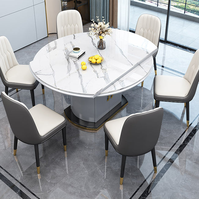 Extendable Round Dining Table Luxury Sintered Stone Top Table with Storage Pedestal Clearhalo ' dining_table' 'Dining Tables & Seating' 'Dining Tables' 'furn' 'furn_dining_table' 'Furniture' 'furniture_dining_table' 'Kitchen & Dining Furniture' 'kitchen&dining_furn' 'kitchen' 'kitchen_dining_table' 3855340